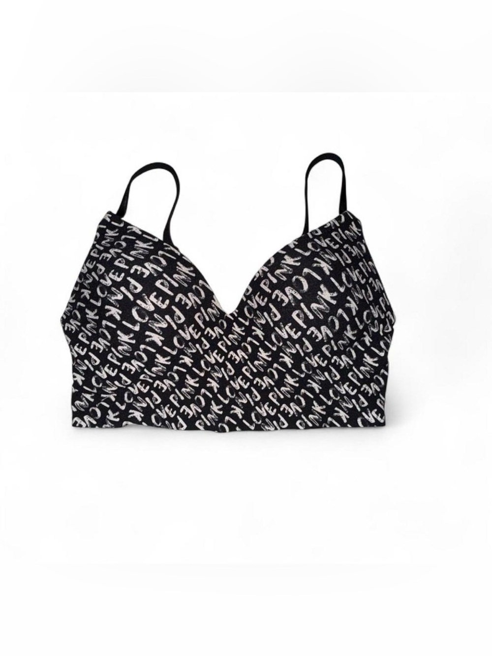 Victoria’s Secret PINK Black/White Print Wireless Bralette. Size M. Adj straps. - Picture 2 of 5